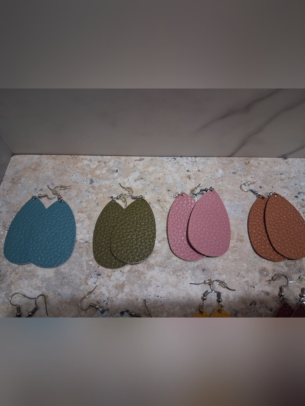 11 Pairs Assorted Teardrop Faux Leather Dangle Earrings - Multi Color Pack - Picture 8 of 9